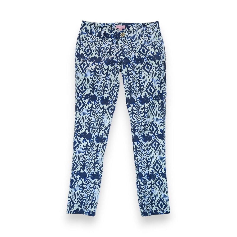 Lilly Pulitzer Callahan Pants‎ Bright Navy Tons Of Fun Print Straight Leg Size 2